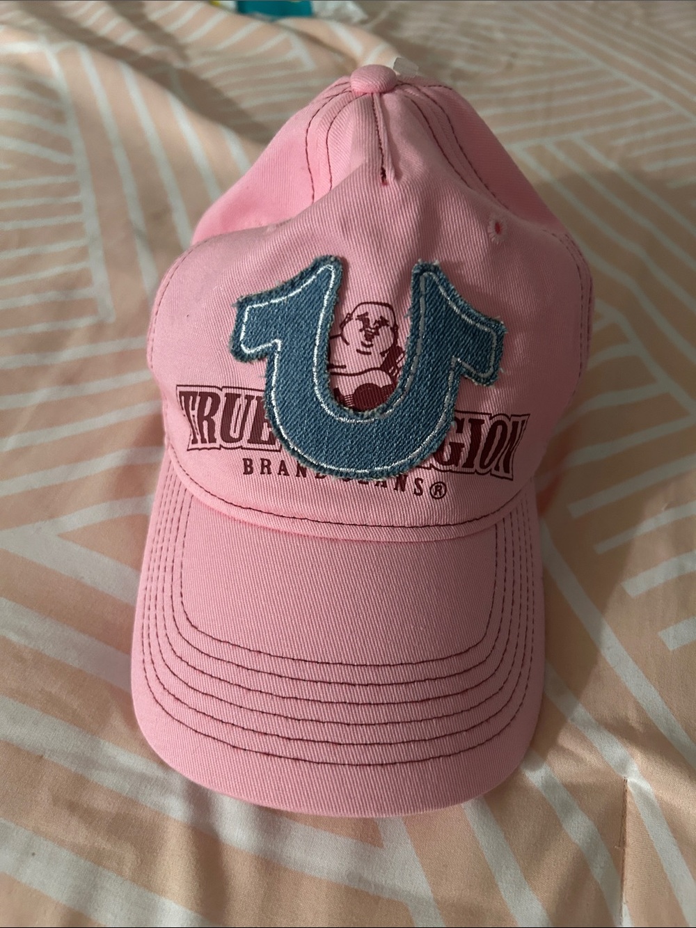 True Religion Pink Cap with Blue Denim Logo Patch